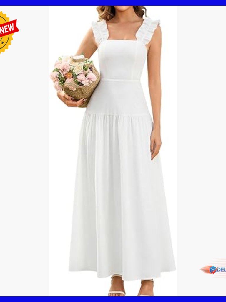 Floral Maxi Dress Ruffle Strap Smocked Back A-Line Wedding Guest Beach
